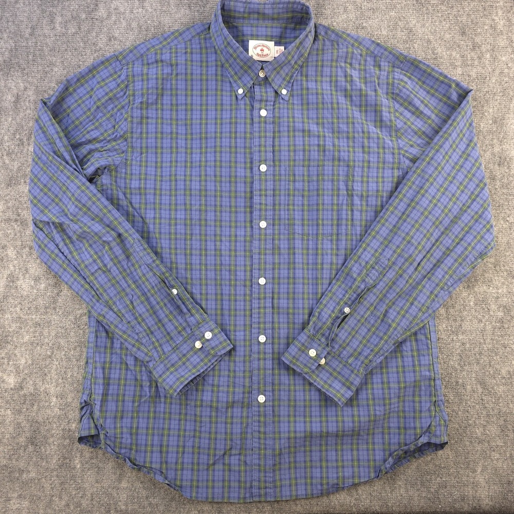 Brooks Brothers Red Fleece‎ Shirt Large (2XL) Long Sleeve Button Down Blue Green